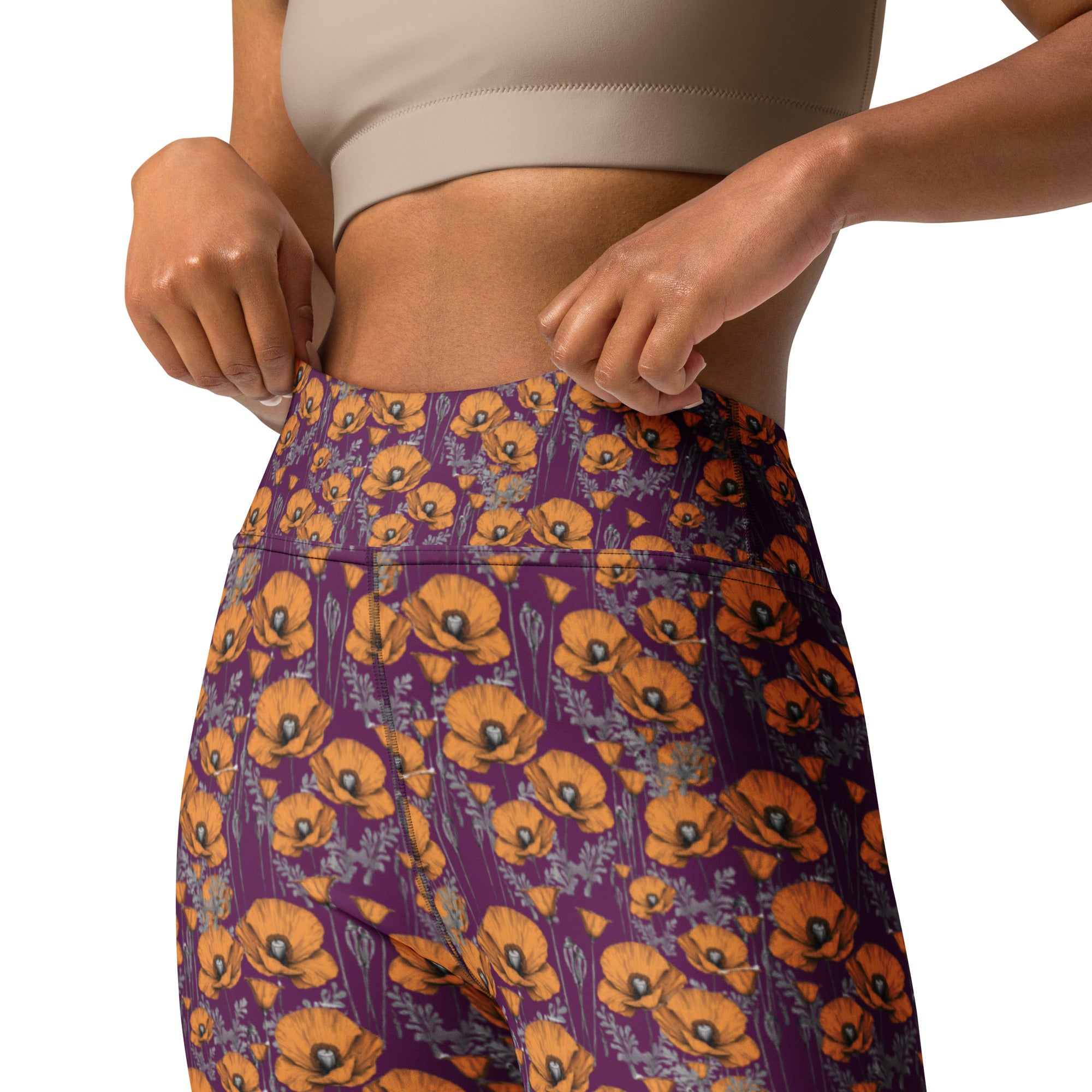 California Poppies Yoga Leggings - Purple