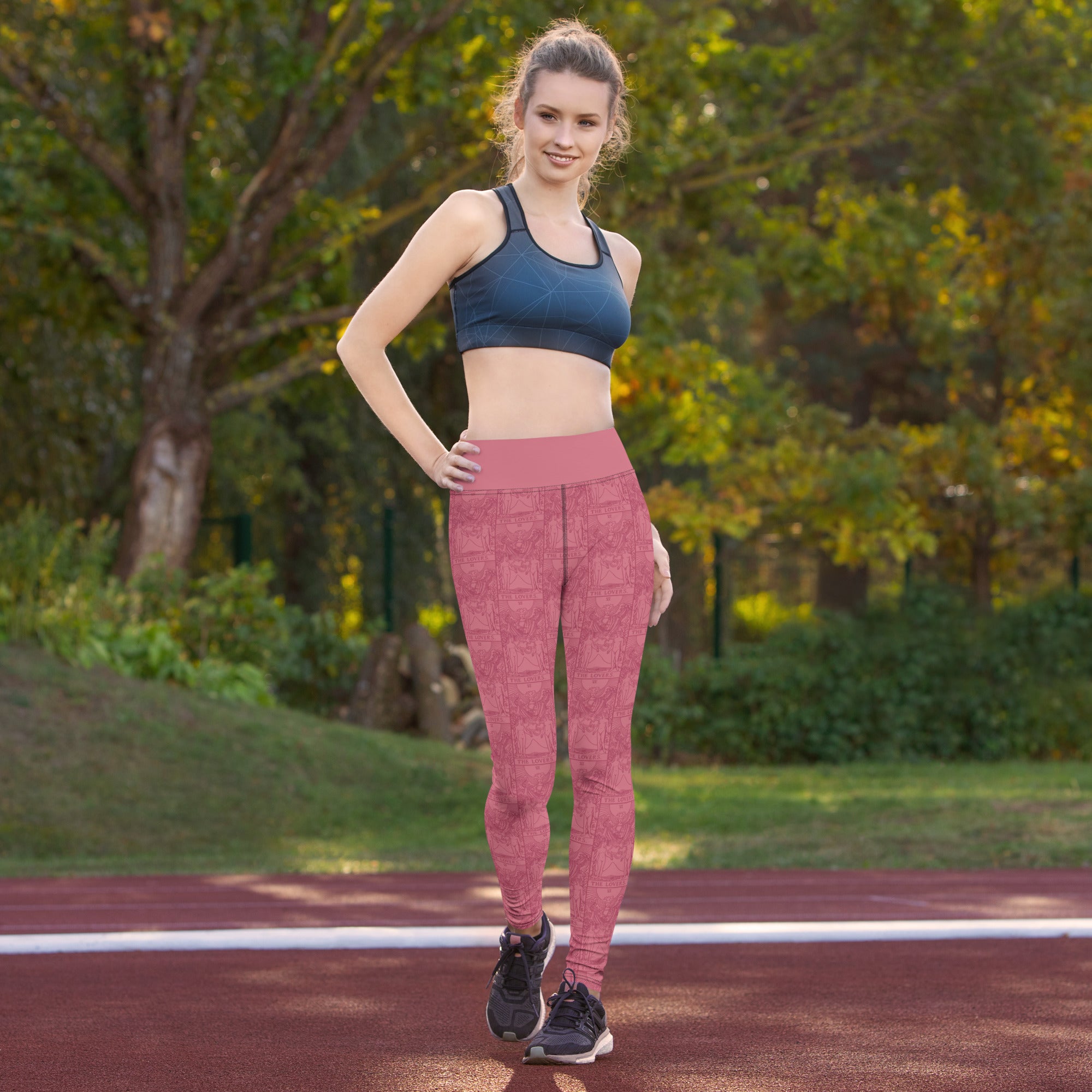 The Lovers Tarot Card Yoga Leggings in Pink