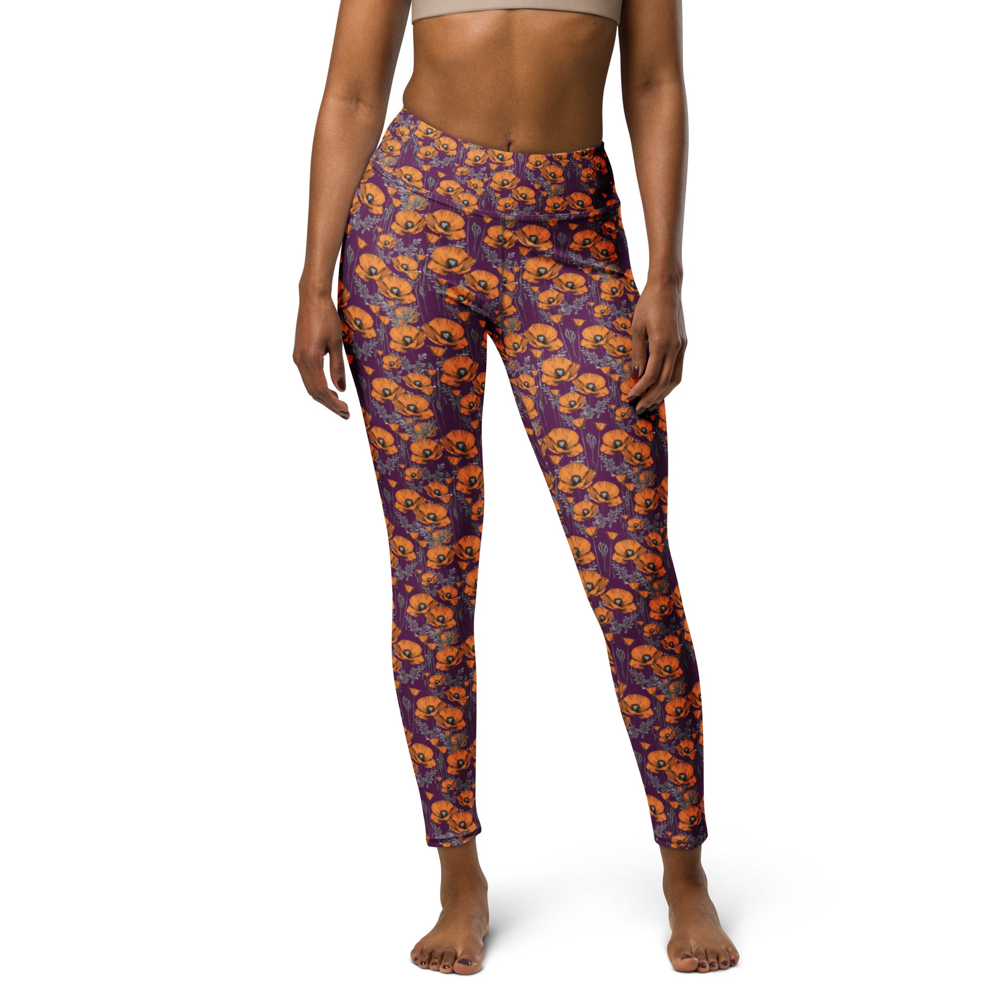California Poppies Yoga Leggings - Purple