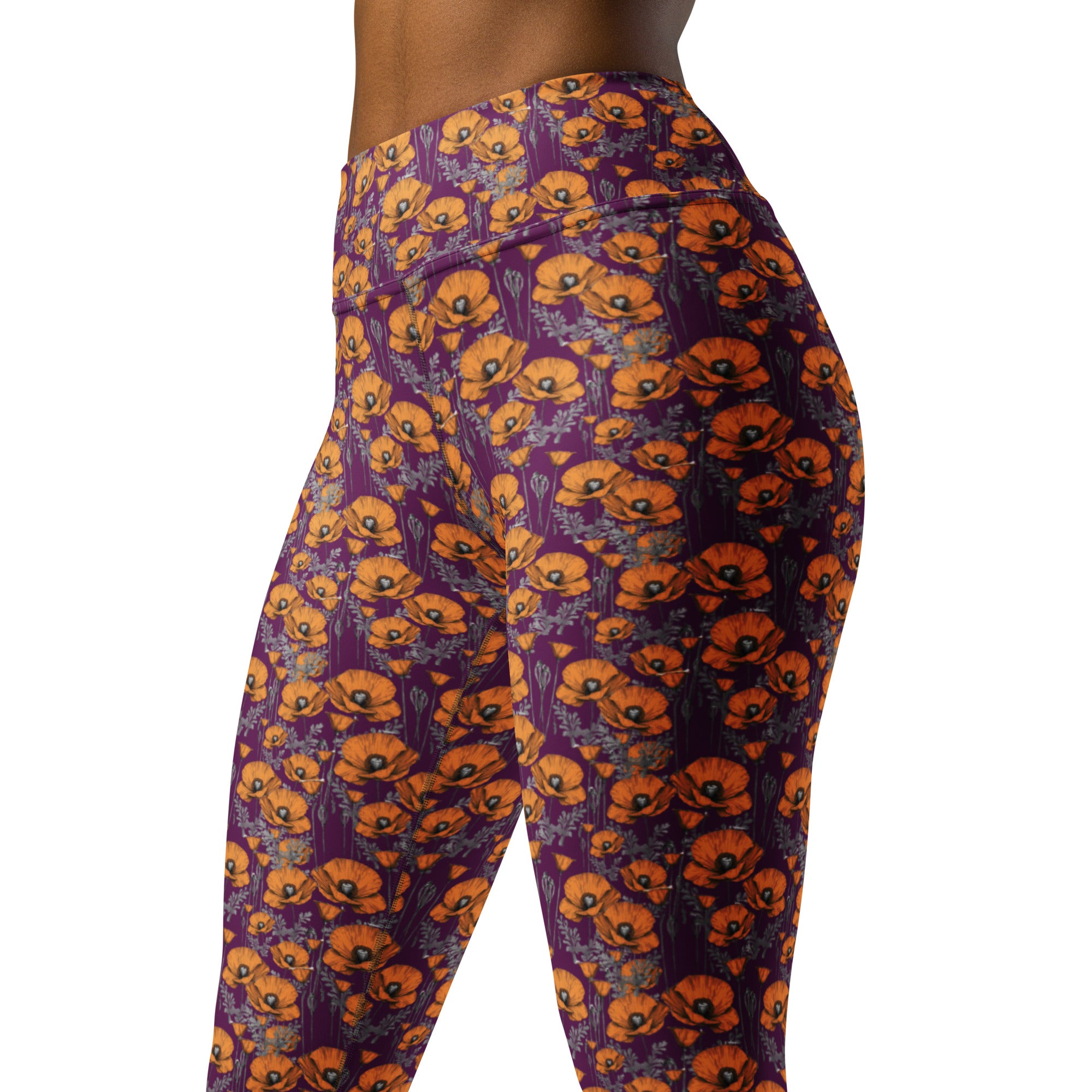 California Poppies Yoga Leggings - Purple