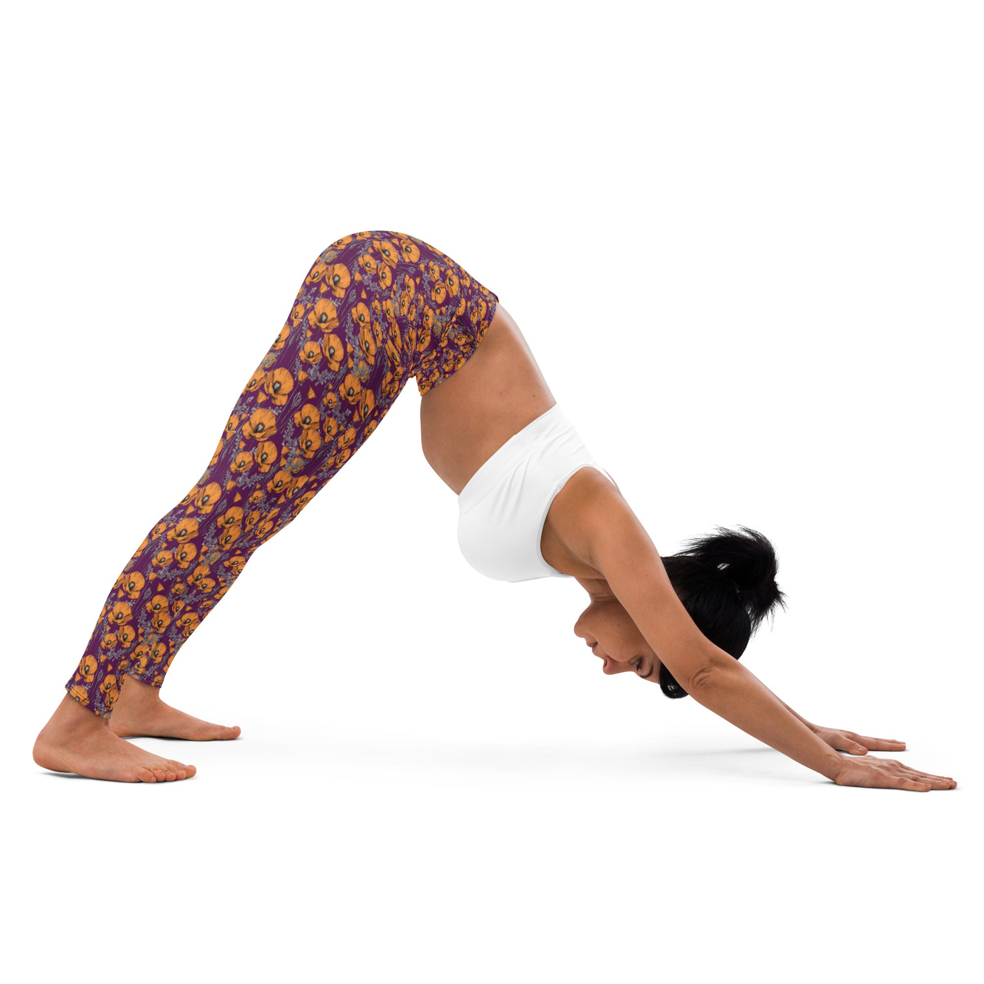 California Poppies Yoga Leggings - Purple