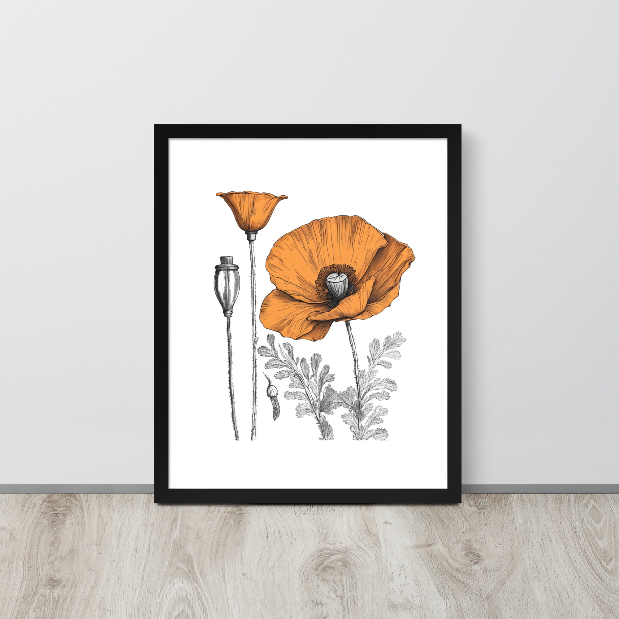 California Poppies Sketch, Framed